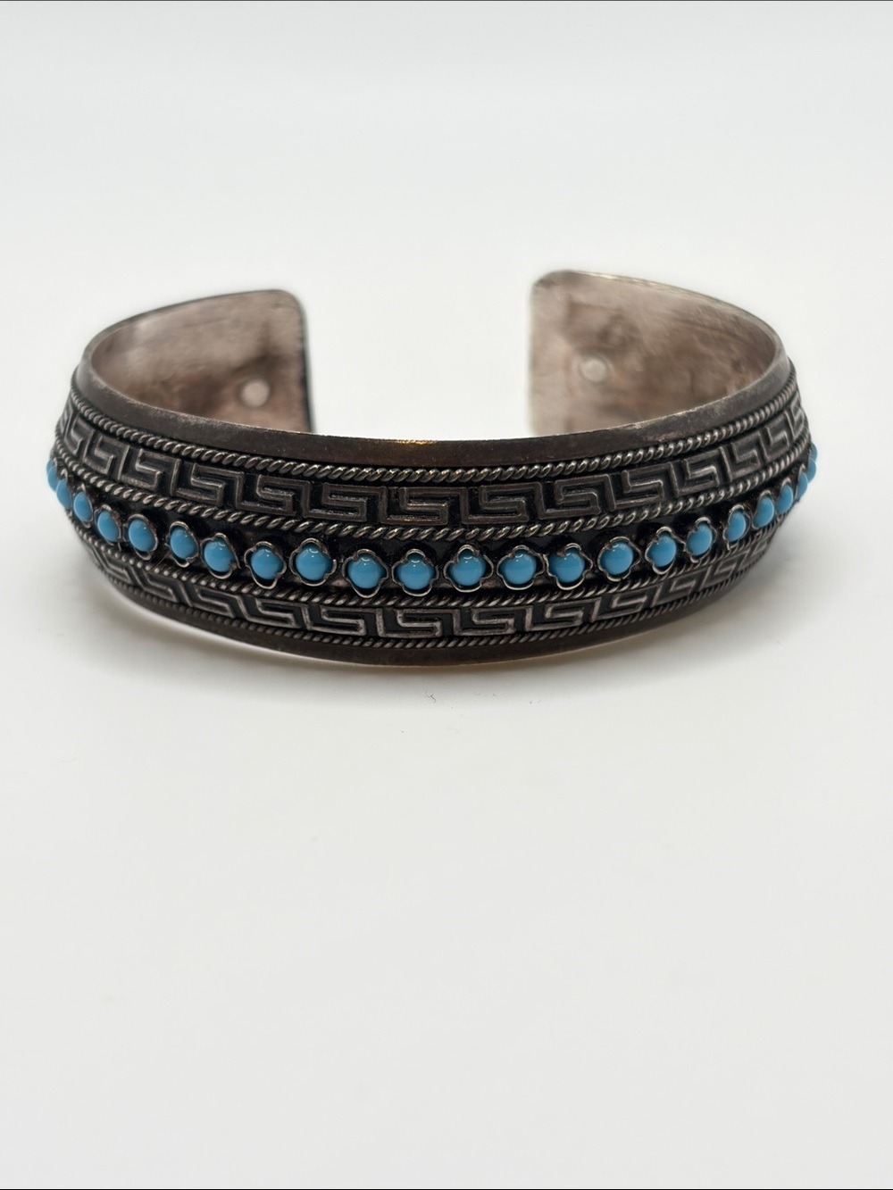 Vintage Turquoise Accent Sterling Silver 925 Cuff Bracelet southwestern style